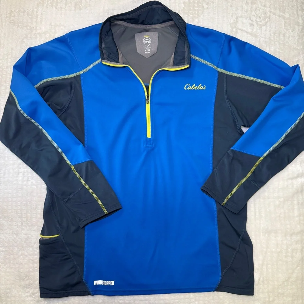 Cabelas XPG Windstopper Mens Large Blue Quarter Zip Performance Pullover Top